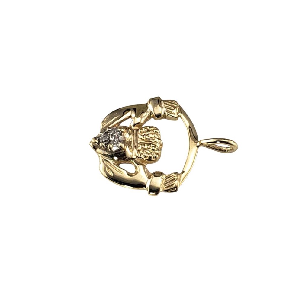 10K Yellow Gold Diamond Claddagh Pendant #23361 - Picture 2 of 6